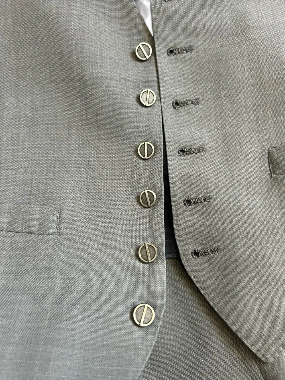 1970s DIOR 3 Puice Suit Logo Button, Flat Front pant 42L 34x34 UNION MADE